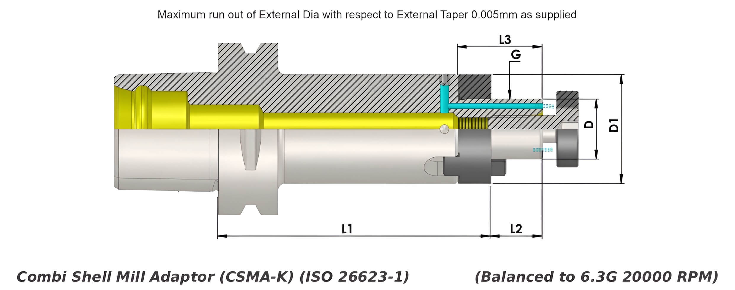Polygonal Shank T8 CSMA-K27 065 Combi Shell Mill Adaptor (Balanced to G2.5 25000 RPM) (ISO 26623-1) (Compatible with Capto® Style C8)